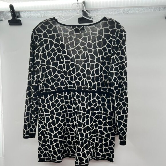 Michael Kors V-Neck Top Black/White Print Long Sleeve Women's Size Large - Picture 7 of 9